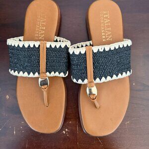 Black and Natural Raffia Sandals Size 7.5